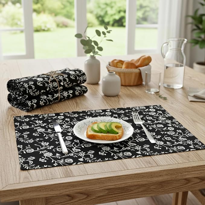 Floral Dining Table Placemats Vintage Flowers Botanical Design Rustic Vintage - Image 3
