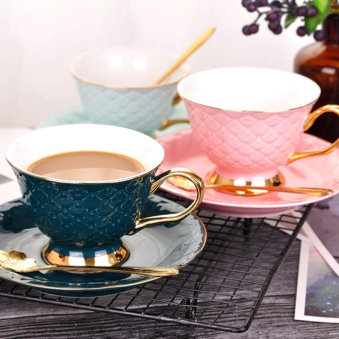 VanEnjoy Blue Vintage 8 Ounces Porcelain Coffee Cup, Tea Cup and Saucer Set and - Image 5
