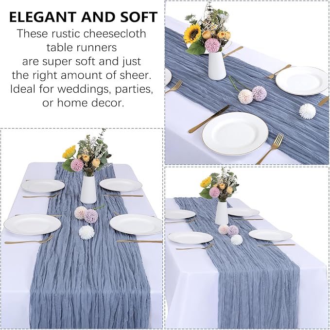 6 Pack Dusty Blue Cheesecloth Table Runner 35 x 120 Inch | Boho Gauze Fabric - Image 4