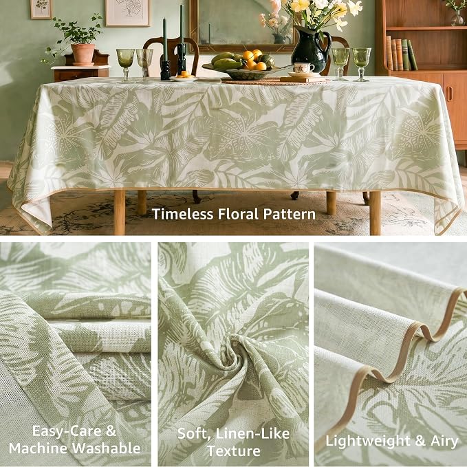 jinchan Green Tropical Floral Linen Rectangle Table Cloth 50x84 | - Image 3