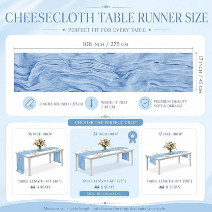 12 Pack Light Blue Cheesecloth Table runne 17x108 Inch Boho Rustic Semi Sheer - Image 3