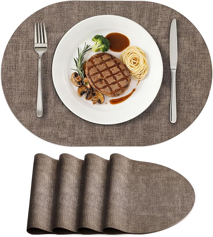 Placemats Set of 4, 11.8 x 17 Inch, Dark Brown | Heat Resistant Oval Faux by homing