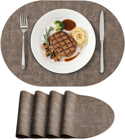 Placemats Set of 4, 11.8 x 17 Inch, Dark Brown | Heat Resistant Oval Faux by homing
