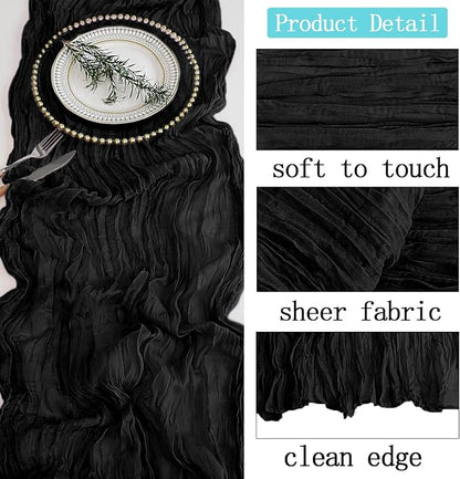 4 Pack Black Cheesecloth Table Runner 20 x 120 inch Gauze Table Runners 10 FT - Image 3