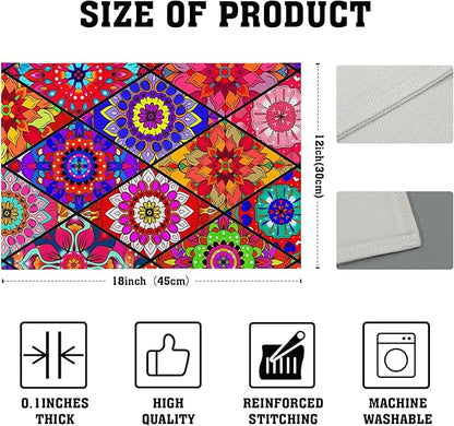 Boho Placemats Set of 4 - Bohemian Flowers Place Mats 12x18 Colorful Floral Table Mats Kitchen Mats for Party Dining Table