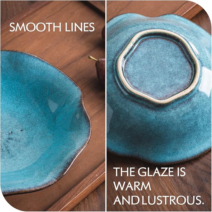 8" Fruit Bowl for Kitchen Counter Decor, Lotus Leaf Shape Ceramic Decorative - Image 7