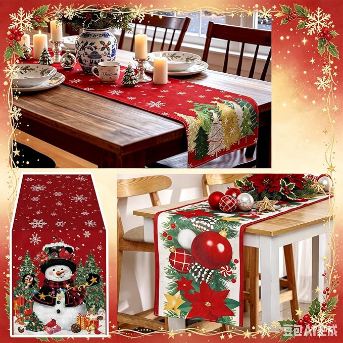 Gilprop 3 Pcs 4th of July Table Runners Snowman Tablecloth, 13x72 Inch | - Image 3