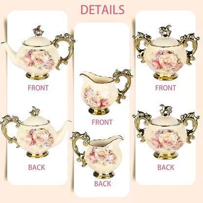 fanquare 15 Pieces British Porcelain Tea Set, Floral Vintage China Coffee Set - Image 6