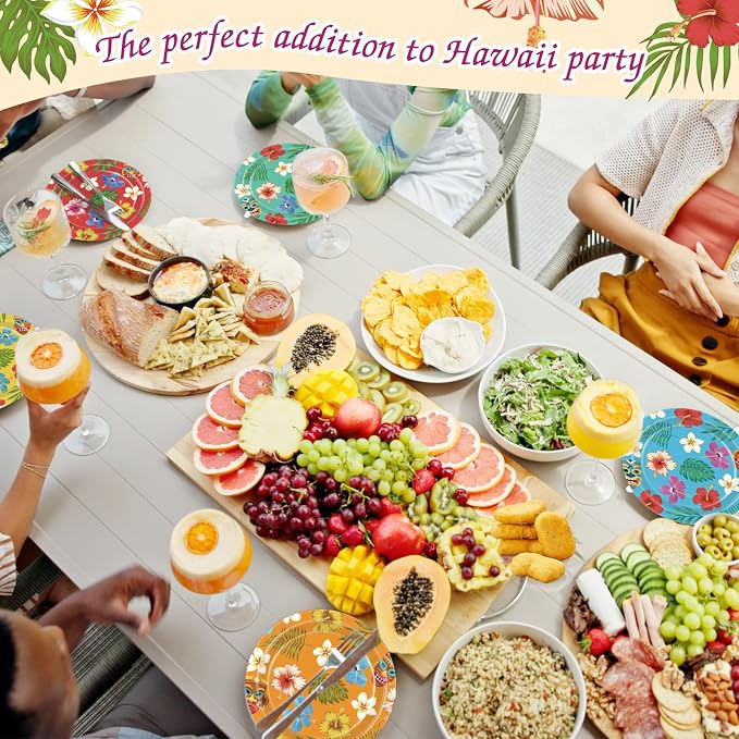 Gerrii 60 Pcs Hawaiian Tropical Luau Party Plates 7 Inch Summer Floral - Image 4
