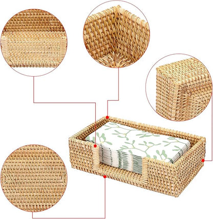 Sumnacon Napkin Holder Rattan Guest Towel Holder Tray for Bathroom,Woven Bathroom Napkin Holder Tray Decorative Napkin Holders for Kitchen Dining Table Party Holiday, Honey Brown