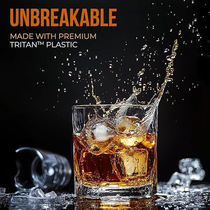 Unbreakable Tritan Plastic Whiskey Glasses | Shatterproof Double Rocks | Dishwasher-Safe | BPA-free | Perfect for Cocktail Bourbon | 12.5 oz, Set of 8