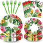 100 Pcs Tropical Luau Party Supplies Set, Serves 25 – Disposable Hibiscus by Merriva