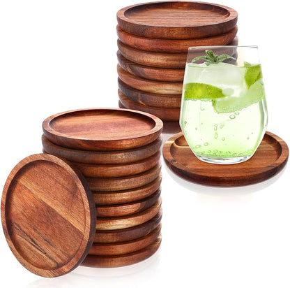 Gejoy 20 Pcs Wooden Coasters for Drinks 5 Inch Natural Stackable Acacia Wood by Gejoy