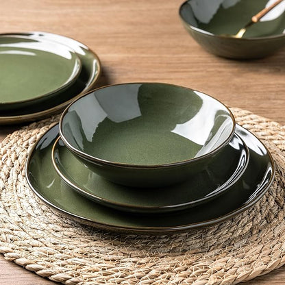 AmorArc Ceramic Dinnerware Sets,Handmade Reactive Glaze Stoneware Plates and Bowls Set,Highly Chip and Crack Resistant Dishware | Dishwasher & Microwave Safe Dishes,Service for 4(12Pcs)
