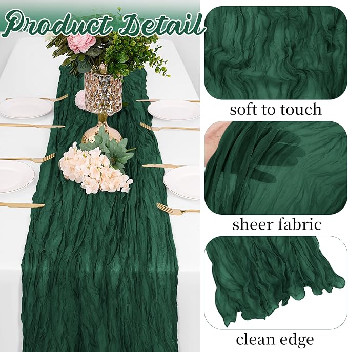 8 Pack Emerald Green Cheesecloth Table Runners 20x120 Inch Gauze Table Runner - Image 3