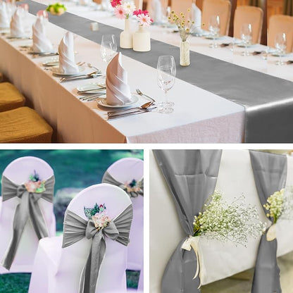 Aneco 16 Pack Satin Table Runner 12 x 108 Inch Silver Long Wedding Satin Silk - Image 6