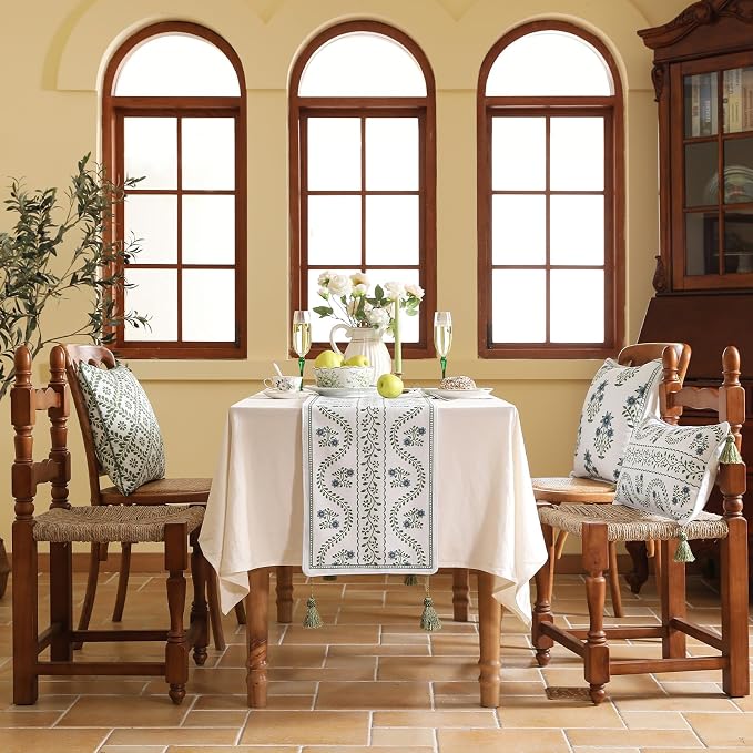 Designer French Linen Long Table Runner, Floral Pattern, Dining Table, Kitchen - Image 2