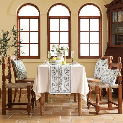 Designer French Linen Long Table Runner, Floral Pattern, Dining Table, Kitchen - Image 2