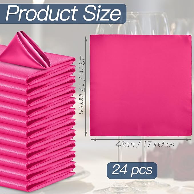 P Pothuiny 24 Pcs Hot Pink Satin Napkins 17 x 17 Inch, Satin Cloth Napkins | - Image 2