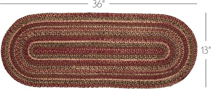 VHC Brands Cider Mill Primitive Jute Red Textured Striped Oval Kitchen Table - Image 2