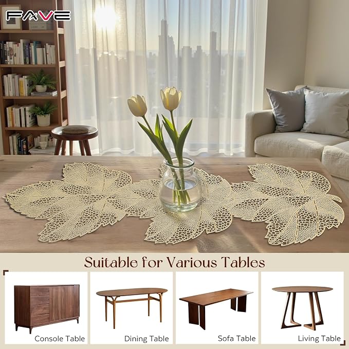 FAVE Gold Small Table Runner 36 Inch Dresser Vinyl Runner | Heat Resistant - Image 7