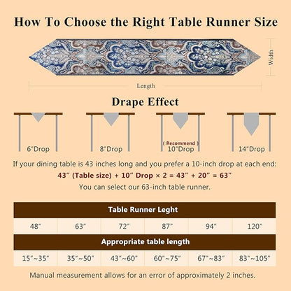 Exquisite Floral Jacquar Table Runner 87" Navy Blue - Image 6