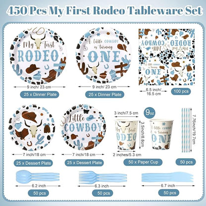 450 Pcs My First Rodeo Birthday Tableware Set Decorations Western Cowboy 1st - Image 2