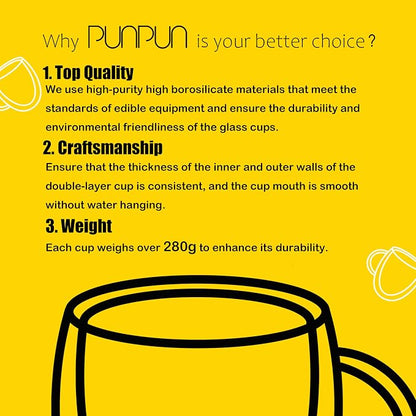 PunPun 17oz.500ml Large Coffee Mug, Double Walled Clear Mugs, Coffee Glass Cup - Image 5