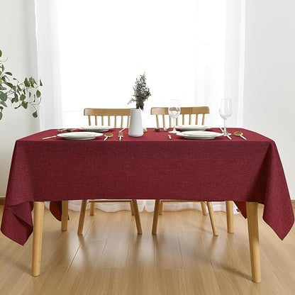 JIUZHEN Red Faux Linen Farmhouse Tablecloth Rectangular, Wrinkle Stain Resistant Table Cloth Rectangle Tablecloth Table Cover for Kitchen Dining, 54 x 108 Inch
