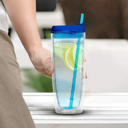 DISCOUNT PROMOS Tall Orbit Acrylic Tumblers 20 oz. Set of 10, Bulk Pack - Perfect for Iced Coffee, Soda, Other Hot & Cold Beverages - Blue