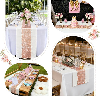 Metallic Style Rose Gold Table Runner, Table Runners 60 Inches Long | Cotton - Image 6