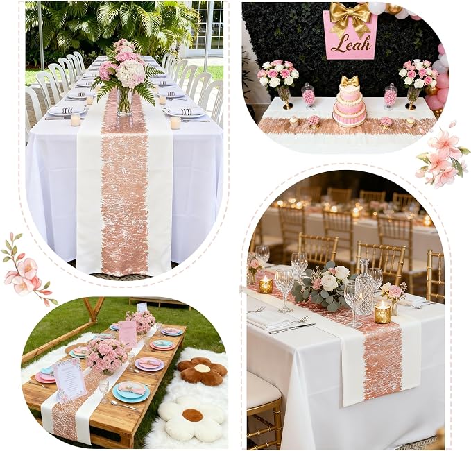 Metallic Style Rose Gold Table Runner, Table Runners 36 Inches Long | Cotton - Image 6
