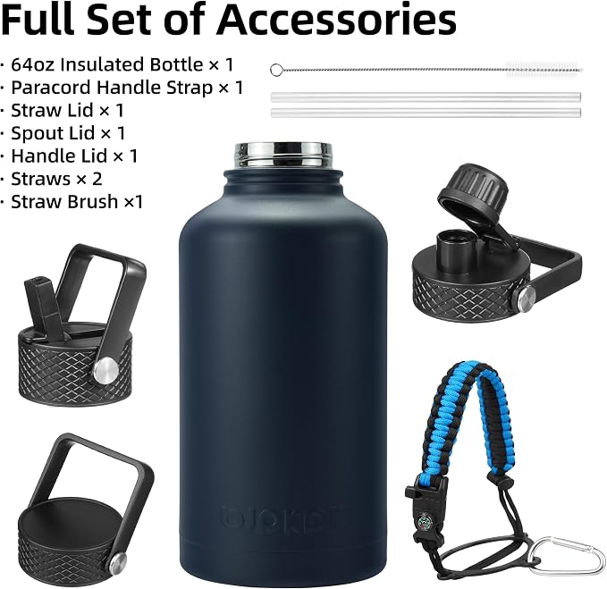 BJPKPK 64oz Insulated Water Bottle, Half Gallon Water Jug - Image 3