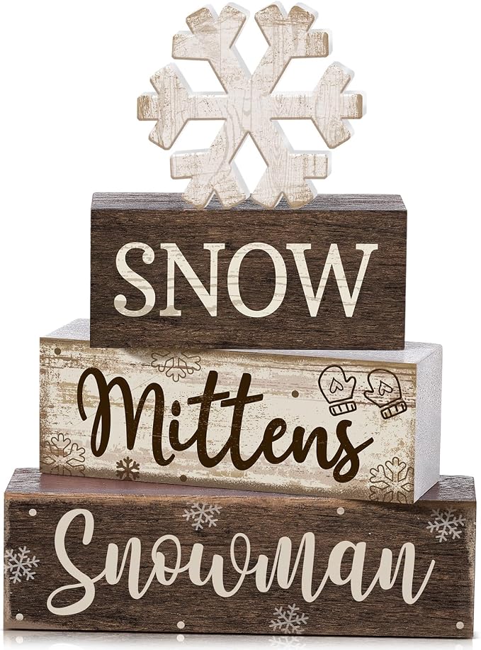 Moucuny 4 Pcs Winter Table Decorations Wooden Snowflake Decor Christmas Tiered by Moucuny