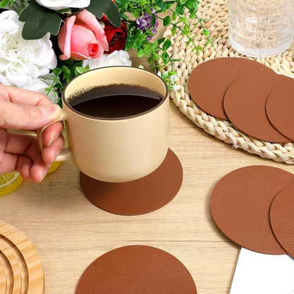 60 Pcs PU Leather Coasters, 4 Inch Round Leather Coasters 10 mm Thickness Brown - Image 4