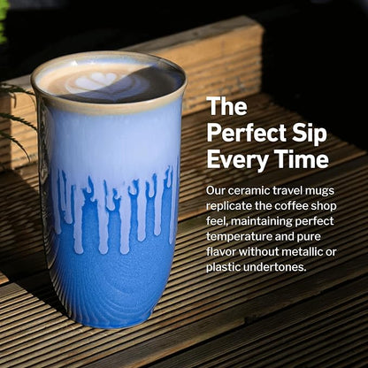 NOVA CERAMICS Ceramic Tumbler– Blue Ceramic Mug – Microwave & Dishwasher Safe - Image 4