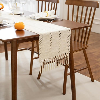 Boho Cream Table Runner, 12x108 Inches | Tassels, Summer Farmhouse, Woven - Image 5