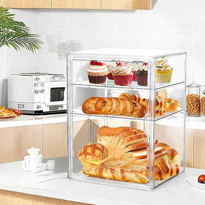 Attelite Pastry Display Case,4 Layers Adjustable Clear Bread Box for Kitchen Countertop,Bread Storage with Magnetic Door Bakery Pastry Display15.5x11.4x9.8inch
