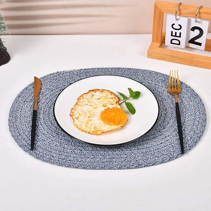 6 Pack Oval Woven Placemats, 12x16 inches Mix Rainbow Oval Plate Charger Cotton Heat Resistant Non-Slip Weave Place Mats Farmhouse Straw Braided Rattan Tablemats Wicker Placemats for Dining