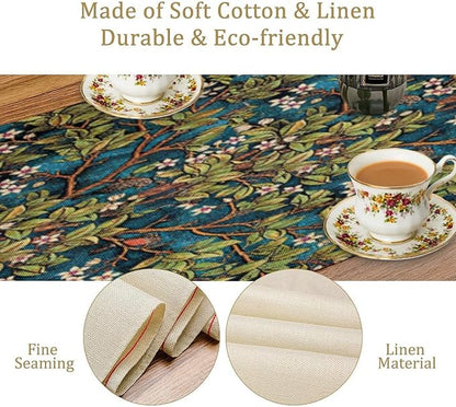 William Morris Floral Table Runner, Vintage Green Botanical Printed Table Runner - Image 5
