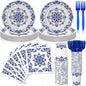 96 Pcs Cielito Lindo Party Supplies De Barro Mexican Talavera Blue Party Plates by Domensi