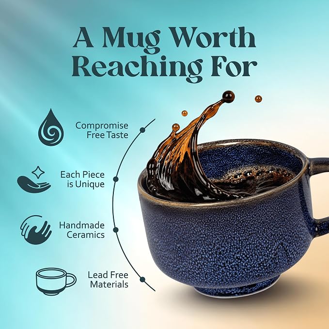 NOVA CERAMICS Navy Blue Extra Large Coffee Mug - 16 oz Ceramic Mug - Abyss | - Image 3