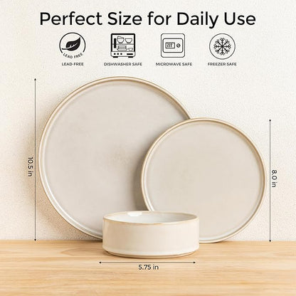AmorArc Ceramic Dinnerware Sets, Handmade Reactive Glaze Stoneware Plates and Bowls Sets,Highly Chip and Crack Resistant | Dishwasher & Microwave Safe Dishes Set, Service for 4 (12pc)