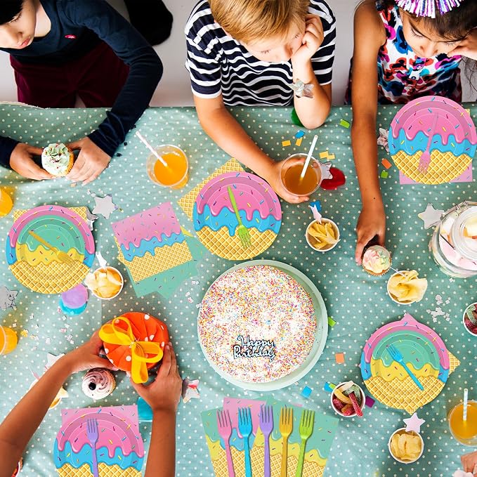 100 Pcs Ice Cream Cone Party Supplies Set, Serves 25 – Disposable Paper Plates - Image 5