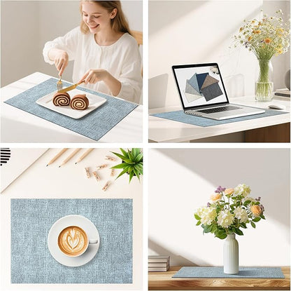 DOLOPL Placemats Set of 12, Reversible Wipeable & Heat Resistant Place Mats, Modern Faux Leather Table Mats for Kitchen, Neutral Waterproof Tablemats for Dining Table Decor, Wedding, Party(Dusty Blue)