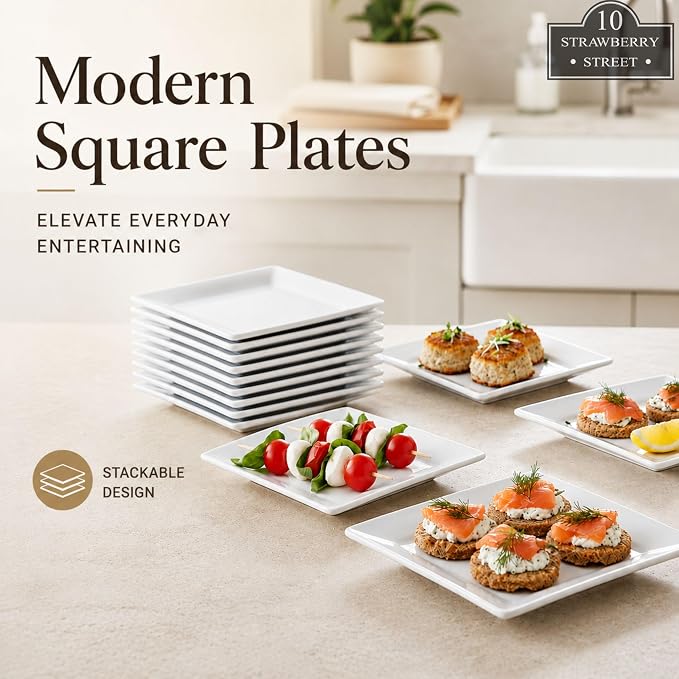 10 Strawberry Street 6" Catering Square Appetizer Plate - Image 6