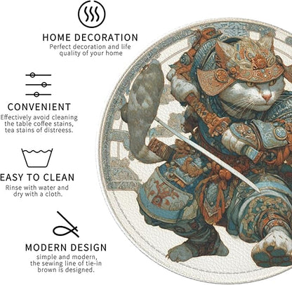 Japanese Cat Coasters Leather Round Drink Coasters 6 Pcs Set with Holderor for Cup Drink Coffee Table Bar Home Decor