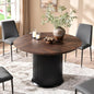 T4TREAM 47" Fluted Round Dining Table for 4-6, Mid-Century Modern Kitchen Table with Thickened Edge & Cylindrical Base for Dining Room, Kitchen, Living Room,Walnut & Black(Table Only)
