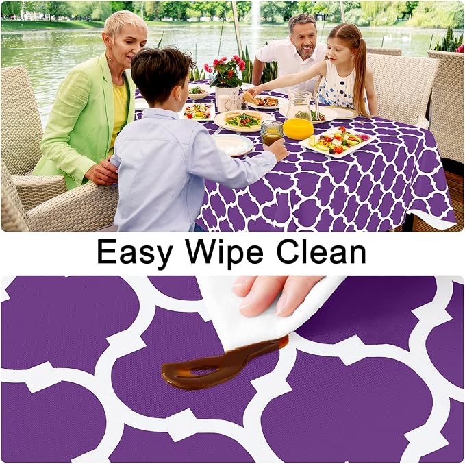 Smiry Rectangle Tablecloth, Waterproof Vinyl Tablecloths with Flannel Backing for Rectangle Tables, Wipeable Spillproof Plastic Tablecloth for Dining, Camping, Indoor and Outdoor (60"x84", Purple)