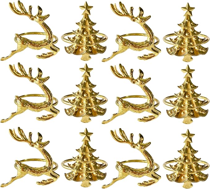Christmas Gold Napkin Rings Set of 12 by Kintyno